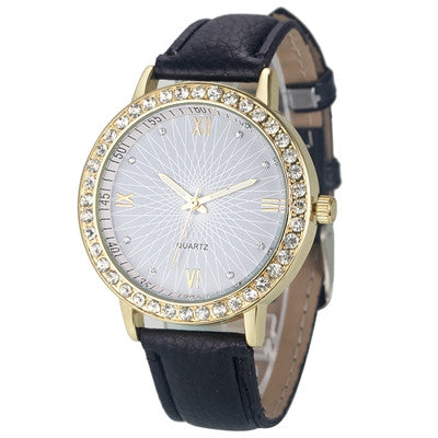 Crystal Diamond with Leather Strap Watch - 8 Colors