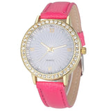 Crystal Diamond with Leather Strap Watch - 8 Colors