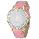 Crystal Diamond with Leather Strap Watch - 8 Colors