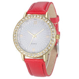 Crystal Diamond with Leather Strap Watch - 8 Colors