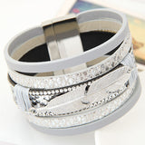 Feather Leaves Wide Magnetic Leather Bracelet - 5 Colors