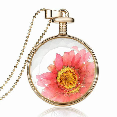 Dry Flowers Glass Necklace - 12 Variants