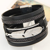 Feather Leaves Wide Magnetic Leather Bracelet - 5 Colors