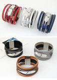 Feather Leaves Wide Magnetic Leather Bracelet - 5 Colors