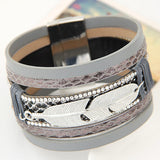 Feather Leaves Wide Magnetic Leather Bracelet - 5 Colors