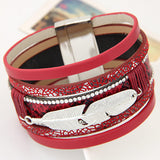 Feather Leaves Wide Magnetic Leather Bracelet - 5 Colors