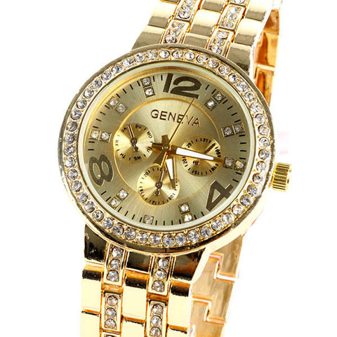 Crystal Stainless Steel Quartz Watch - 3 Colors