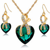 Crystal Heart Shape Necklace Earrings - 4 Colors