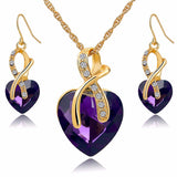 Crystal Heart Shape Necklace Earrings - 4 Colors