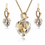 Crystal Heart Shape Necklace Earrings - 4 Colors