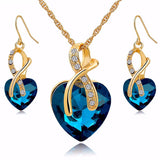 Crystal Heart Shape Necklace Earrings - 4 Colors