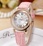 Movable Crystals with Leather Strap Watch - 4 Colors