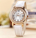 Movable Crystals with Leather Strap Watch - 4 Colors