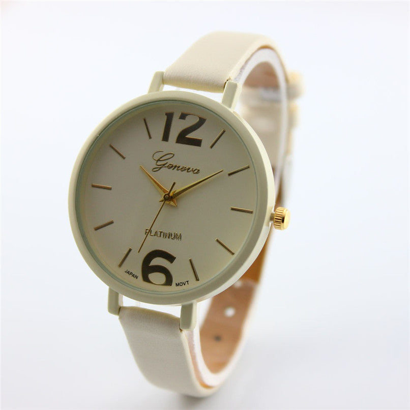 Faux Leather Analog Quartz Watch - 5 Colors