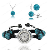 Crystal Bracelet Watch & Necklace & Earrings Set - 19 Colors